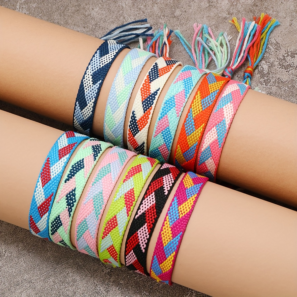 Colorful Rhombus Braided Bracelet with Elastic Closure Unisex Jewelry
